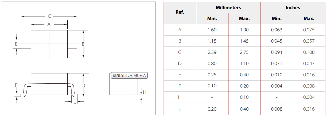SE3D250B4.5A SOD-323 Package Size